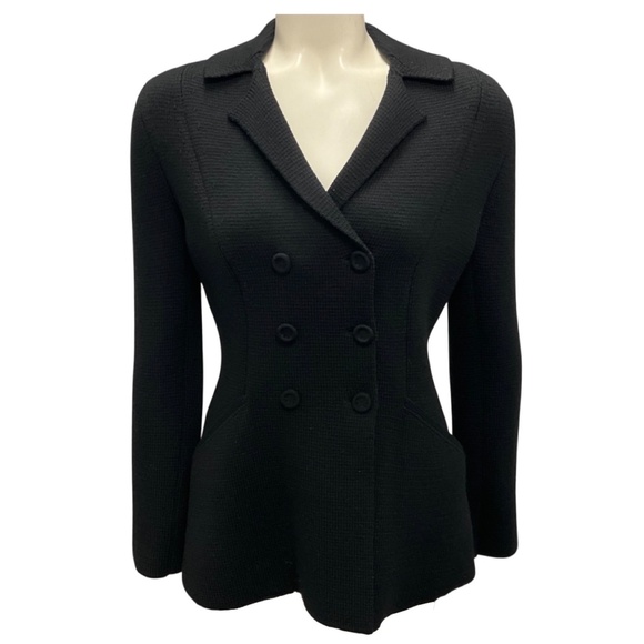 CHRISTIAN DIOR BLACK DOUBLE BREASTED WOOL KNIT BAR JACKET - Picture 1 of 5
